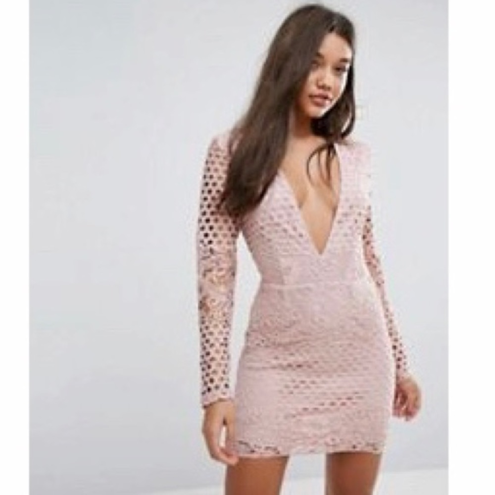 Missguided lace sleeve plunge bodycon dress
